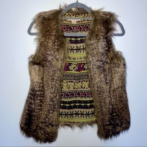 Brown Faux Fur Vest EUC Like New XS Extra Small Winter NYE